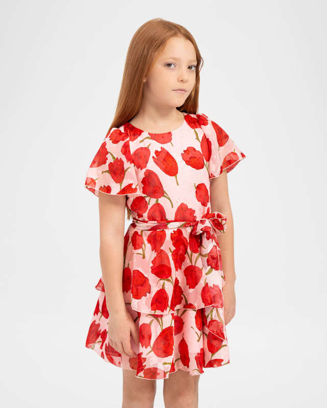 Girl's Savannah Tulip-Print Dress, Size 7-16